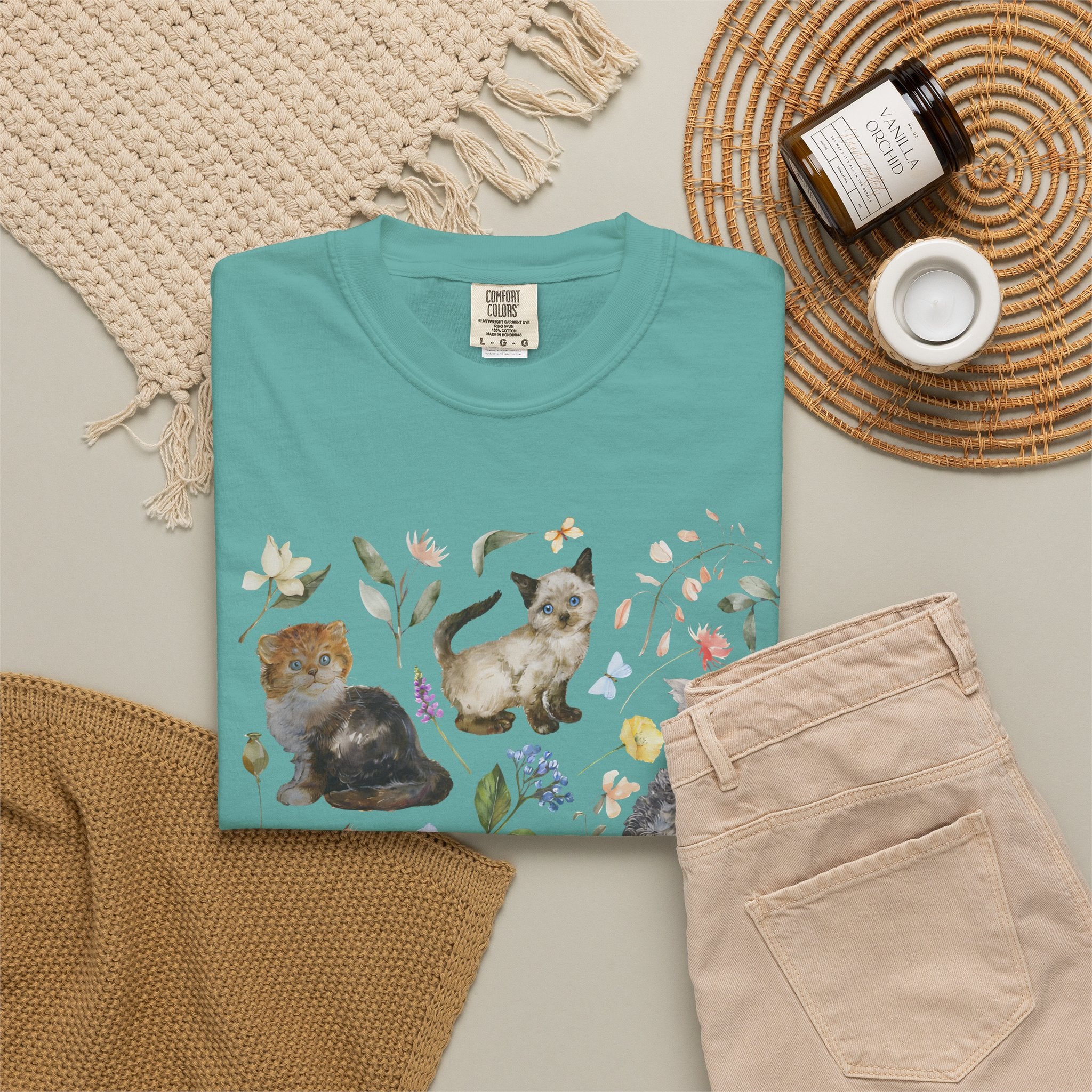 Cat Lovers T‑Shirt — Watercolor Cats & Floral Collage Tee