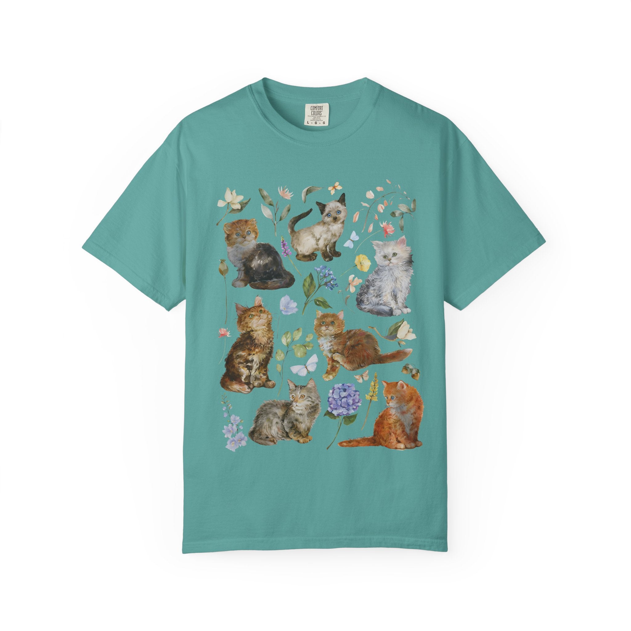Cat Lovers T‑Shirt — Watercolor Cats & Floral Collage Tee
