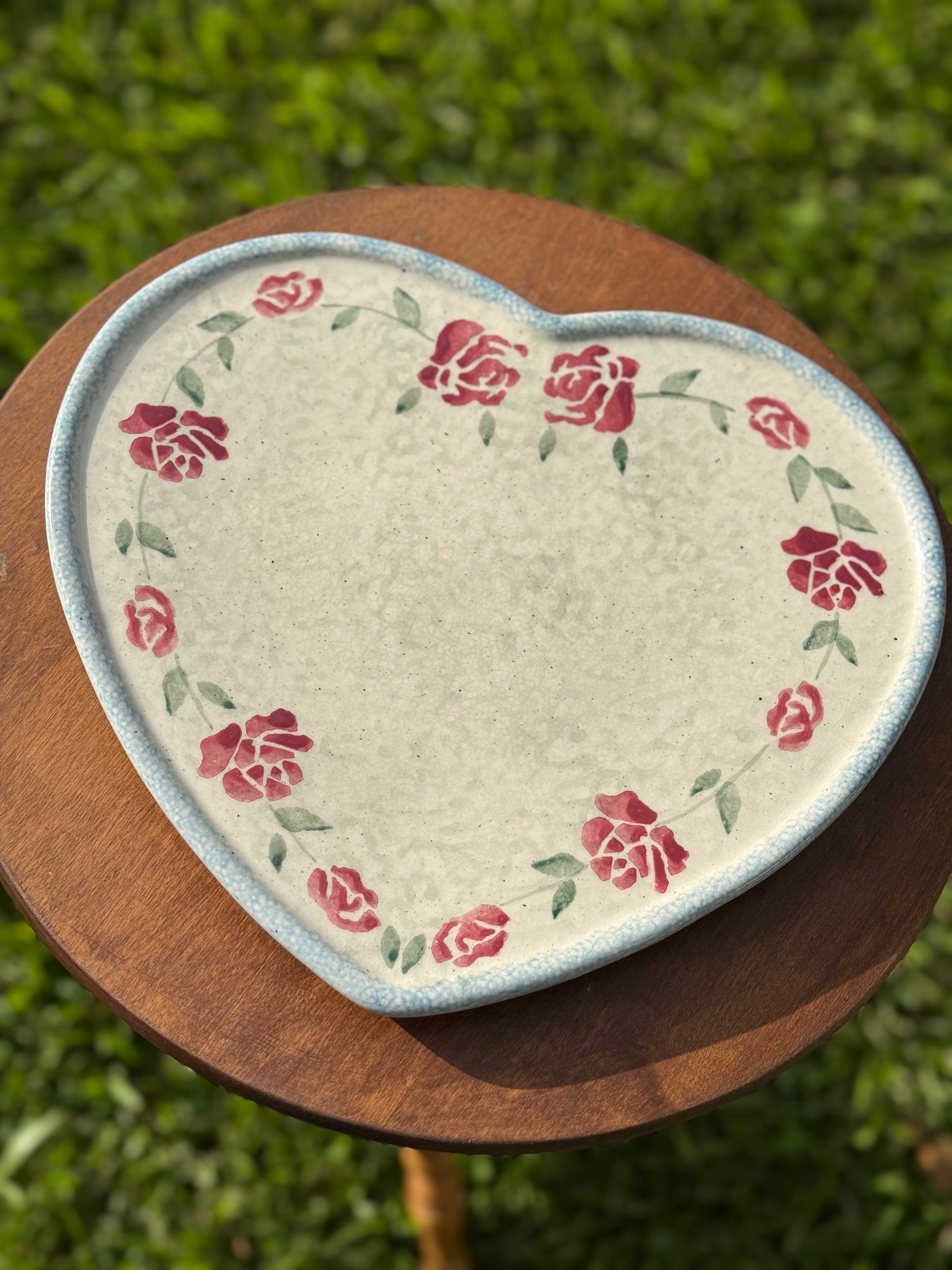 Large Heart shaped plate with stamped roses
